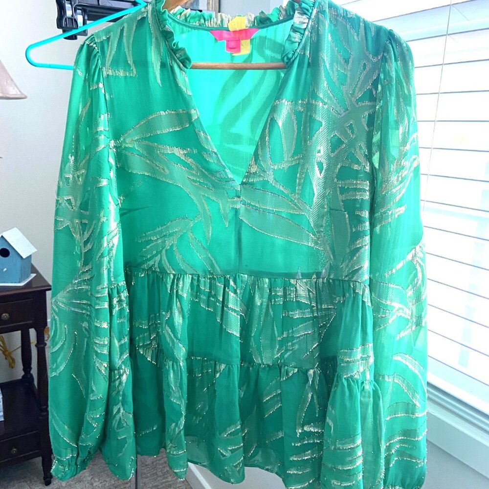Lilly Pulitzer Salita Silk Blouse with Palm Tree Pattern